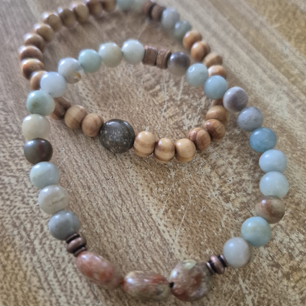 Handmade Set Of Natural Anicent Amazonite Stones and Tibetan Braclet! - Picture 10 of 11